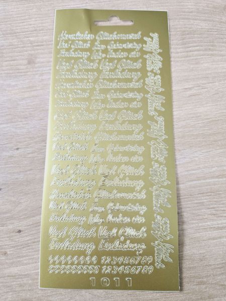 Kartenschmuck Sticker Motivsticker -MIX- gold Einladung, Herzlichen Glückwunsch, Zahlen usw.